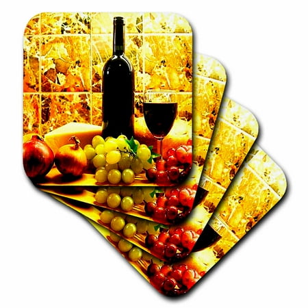 Wine Bread Cheese Grapes set of 4 Coasters - Soft cst-871-1