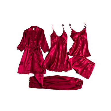 Wrcnote Ladies Bathrobe Satin Robe 5PCS Nightgowns Spa Nightwear Pajama Set Kimono Pjs Wine Red L
Wrcnote Ladies Bathrobe Satin Robe 5PCS Nightgowns Spa Nightwear Pajama Set Kimono Pjs Wine Red L