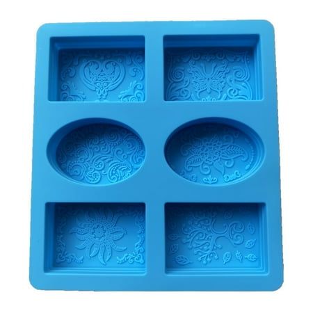 6 Grids DIY Soap Silicone Molds Creative Pattern Art Handmade Moulds for Cake Chocolate Fondant Making Lake Blue
