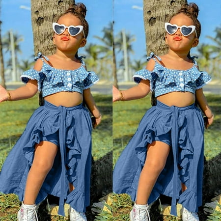 Toddler Girls Sleeveless Denim Dot Sling Crop Shirt Tops Shorts Wrap Ruffles Skirts Summer 3PCS Outfits
Toddler Girls Sleeveless Denim Dot Sling Crop Shirt Tops Shorts Wrap Ruffles Skirts Summer 3PCS Outfits
