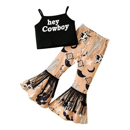 Sunisery Kids Girls 2Pcs Western Outfits Vest Pants Sets Sleeveless Strap Tops Cow Print Flare Pants Clothes Black 4-5 Years
Sunisery Kids Girls 2Pcs Western Outfits Vest Pants Sets Sleeveless Strap Tops Cow Print Flare Pants Clothes Black 4-5 Years