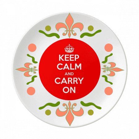 Quote Keep Calm And Carry On Red Flower Ceramics Plate Tableware Dinner Dish