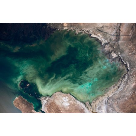 Satellite view of Caspian Sea and Coastal Area Kazakhstan Poster Print by Panoramic Images (36 x 24)