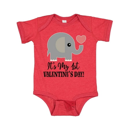 Inktastic 1st Valentines Day Baby Elephant Gift Baby Boy or Baby Girl Bodysuit