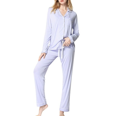 

Clearance Set YANXIAO Women s Modal Long Sleeve Button Pajamas Lapel Homewear Two-Piece XXL