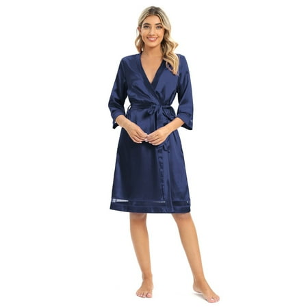 WBQ Women s Short Satin Robes Kimono Silky Bride Bridesmaids Wedding Party Bathrobe V Neck Sleepwear with 3/4 Sleeve
WBQ Women s Short Satin Robes Kimono Silky Bride Bridesmaids Wedding Party Bathrobe V Neck Sleepwear with 3/4 Sleeve