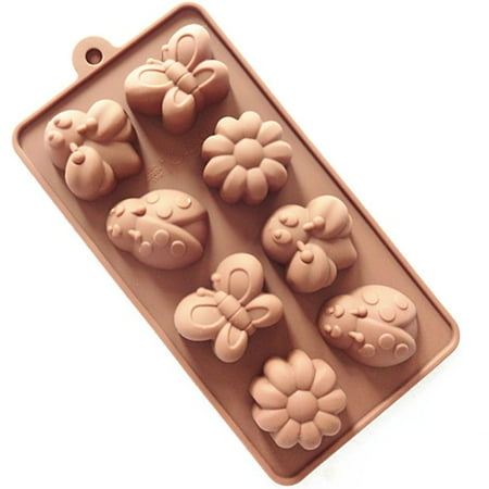 Ruziyoog Baking Mold for Making Hot Chocolate Diy Silicone Mold Bee Butterfly Beetle Flower Cake Chocolate Candy Brown