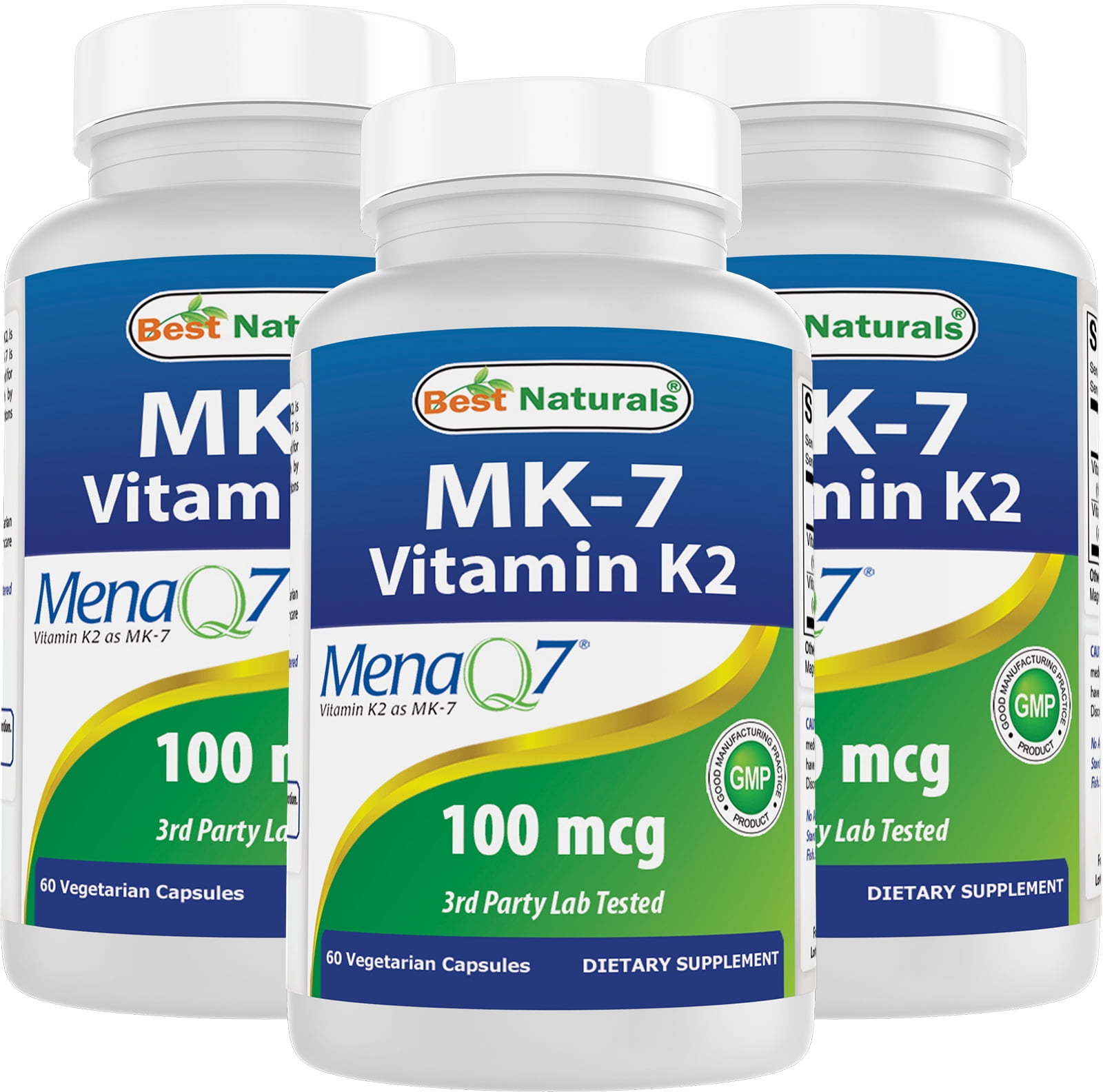 3 Pack Best Naturals MK 7 Vitamin K2 100 Mcg 60 Vegetarian Capsules