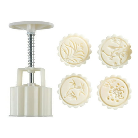 Plum Orchis Bamboo and Chrysanthemum 75g Plastic Mooncakes Moulds Hand Pressure