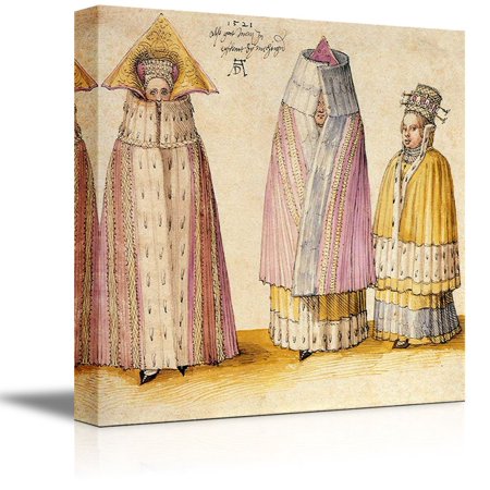 Wall26 - Three Mighty Ladies from Livonia by Albrecht Durer - Canvas Print Wall Art Famous Painting Reproduction - 16" x 16"