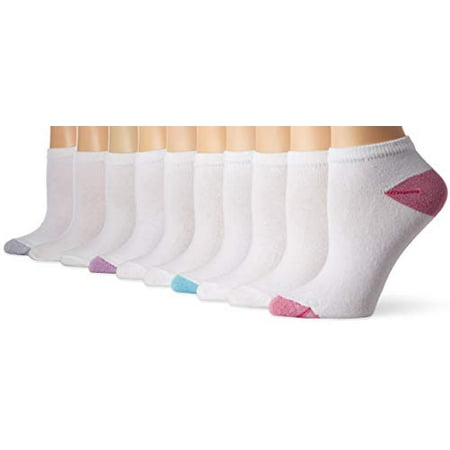 Gildan Women s Flat Knit No Show Socks 10 Pairs White Shoe Size: 4-10