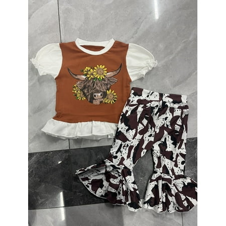 Baby Girls Summer Outfits Cow Head Sunflower Print Short Sleeve T-shirt and Elastic Flare Pants Set(0-24Months,2-3Years)
Baby Girls Summer Outfits Cow Head Sunflower Print Short Sleeve T-shirt and Elastic Flare Pants Set(0-24Months,2-3Years)