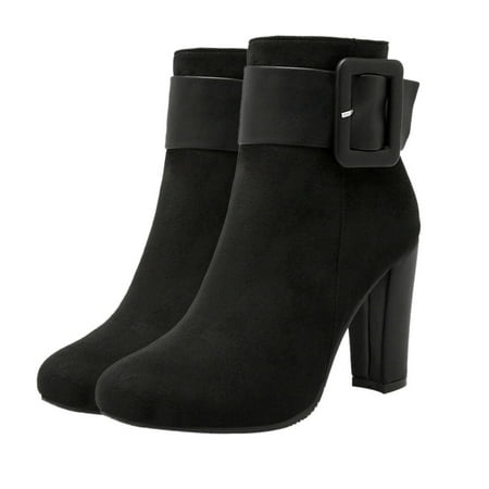 Chic Women Pointed High Heel Chunky Heel Shoes Winter Fall Short Boots (Size 40)