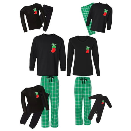 Awkward Styles Family Christmas Pajamas Set Green Naughty Stocking Pocket Matching Sleepwear