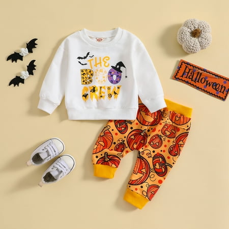 Xijirk Toddler Baby Boys Girls Long Sleeve Halloween Cartoon Pumpkin Prints Tops and Pants Child Kids 2PCS Set Outfits Kids Halloween Sets-White-18-24 Months
Xijirk Toddler Baby Boys Girls Long Sleeve Halloween Cartoon Pumpkin Prints Tops and Pants Child Kids 2PCS Set Outfits Kids Halloween Sets-White-18-24 Months