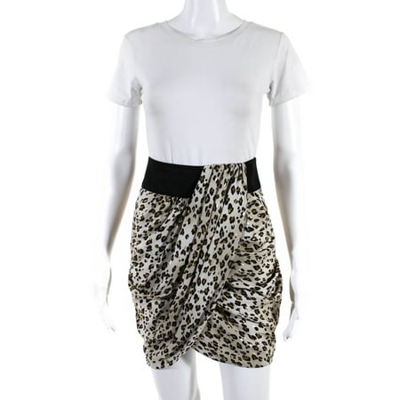 Pre-owned|Reiss Women s Cotton Animal Print Pencil Skirt White Size 0