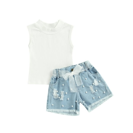 CenturyX 2PCS Kids Baby Girls Summer Clothes Solid Color Sleeveless Ribbed Tops and Casual Pearl Ripped Denim Shorts with Belt Set White 3-4 Years
CenturyX 2PCS Kids Baby Girls Summer Clothes Solid Color Sleeveless Ribbed Tops and Casual Pearl Ripped Denim Shorts with Belt Set White 3-4 Years
