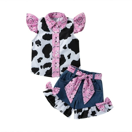 Toddler Girls Outfits Dressy Outfits Summer Fly Sleeve Cow Prints Tops Bowknot Denim Shorts Two Piece Set Kids Fall Girls Clothes 5 Years-6 Years
Toddler Girls Outfits Dressy Outfits Summer Fly Sleeve Cow Prints Tops Bowknot Denim Shorts Two Piece Set Kids Fall Girls Clothes 5 Years-6 Years
