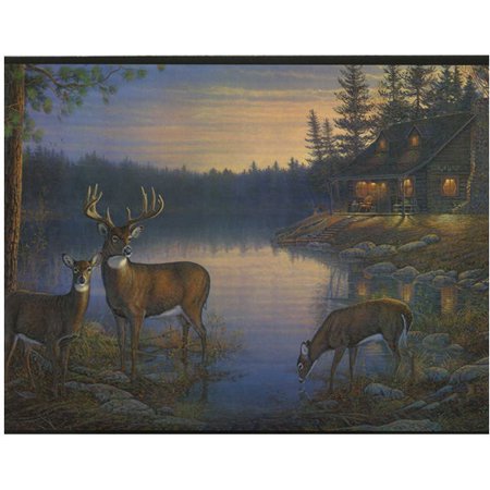 877654 Deer And Cabin In The Woods Wallpaper Border Lm7934b