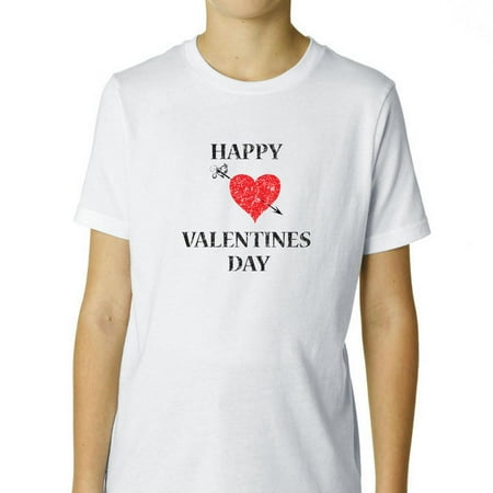 Happy Valentines Day Red Heart Cupids Arrow Boy's Cotton Youth T-Shirt