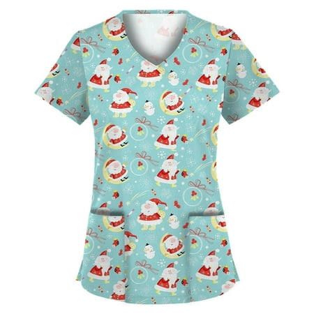 Scrub Tops for Women Christmas Printed Short Sleeve Tops V-Neck Scrub Shirts Nurse Working Uniform Blouse with Pockets
Scrub Tops for Women Christmas Printed Short Sleeve Tops V-Neck Scrub Shirts Nurse Working Uniform Blouse with Pockets