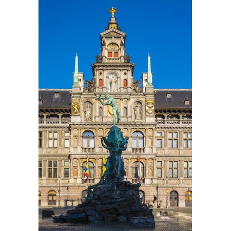 Stadhuis city hall and statue of Silvius Brabo on Grote Markt square, Antwerp (Antwerpen), Flanders Print Wall Art By Jason Langley