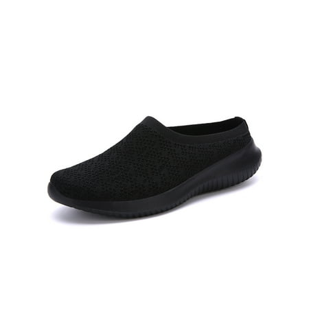 Glookwis Women s Slip On Mules Sneakers Breathable Backless Sneakers Open Back Casual Flats Black 10