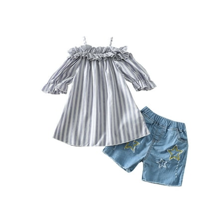 Canrulo Toddler Baby Girls Striped Off Shoulder Short Sleeve Top Star Denim Shorts 1-5T
Canrulo Toddler Baby Girls Striped Off Shoulder Short Sleeve Top Star Denim Shorts 1-5T