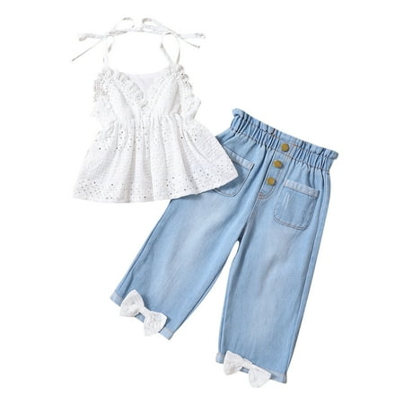 Toddler Girls Summer Sleeveless Lace Ruffles Tops Jeans Bodysuits Two Piece Outfits
Toddler Girls Summer Sleeveless Lace Ruffles Tops Jeans Bodysuits Two Piece Outfits