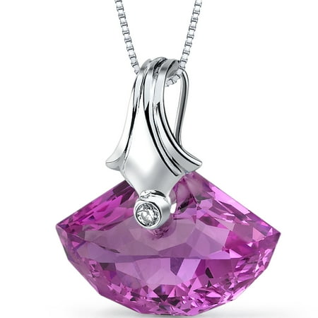 Peora 21.00 Carat T.G.W. Shell Cut Created Pink Sapphire Rhodium over Sterling Silver Pendant, 18