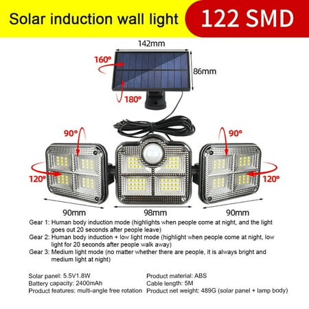 Solar Lights Outdoor Motion Sensor Upgrade Rotatable 122 LEDs IP67 Waterproof Outdoor Lights Solar Wireless Wall Light TY07508
Solar Lights Outdoor Motion Sensor Upgrade Rotatable 122 LEDs IP67 Waterproof Outdoor Lights Solar Wireless Wall Light TY07508