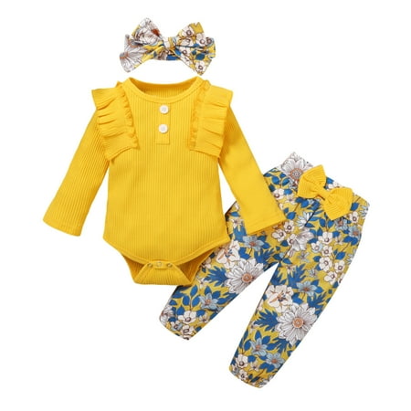 YDOJG Outfit Set for Toddler Boys Girls Baby Long Sleeve Ruffles Romper Bodysuit With Floral Print Pants Outfits Yellow 3-6 Months
YDOJG Outfit Set for Toddler Boys Girls Baby Long Sleeve Ruffles Romper Bodysuit With Floral Print Pants Outfits Yellow 3-6 Months