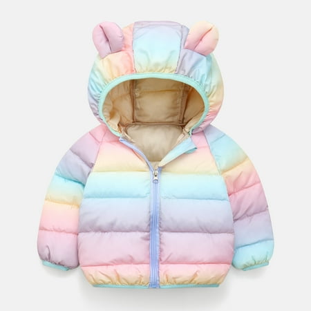 Jacket for Toddler Baby Boys Girls Winter Warm Rainbow Colour Bear Ears Hooded Padded Outwear
Jacket for Toddler Baby Boys Girls Winter Warm Rainbow Colour Bear Ears Hooded Padded Outwear