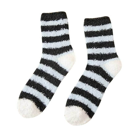 Qxutpo Womens Socks Fall Winter Striped Coral Warm Thick Home Stockings Socks