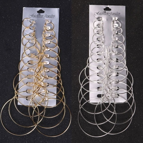 12Pairs/Set Gold Big Round Circle Hoop Dangle Earrings Women Jewelry