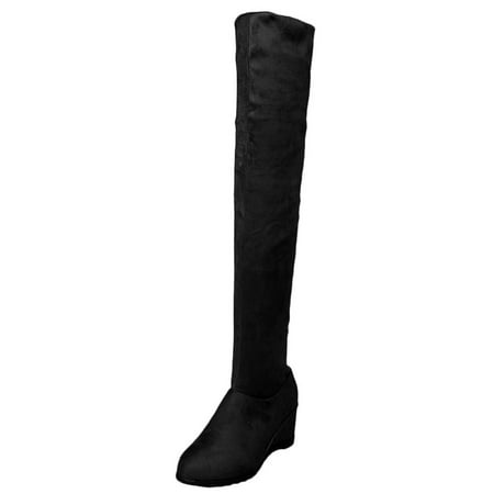 

Fall Savings Clearance Deals 2022! Hvyes Women s Fashion Solid Warm Over The Knee Long Boots High Boots Wedges Shoes