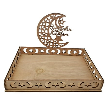 Wooden Eid Mubarak Dessert Tray Plate Food Storage For Cookies Dessert Cake