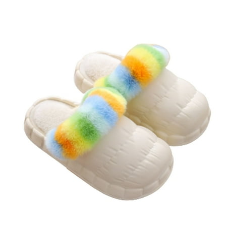 8-9 Years Girls Plush Slip On House Slippers with Memory Foam Children s Detachable Cotton Slippers Indoor And Outdoor Warm Anti-skid Waterproof Cute Cotton Slippers White