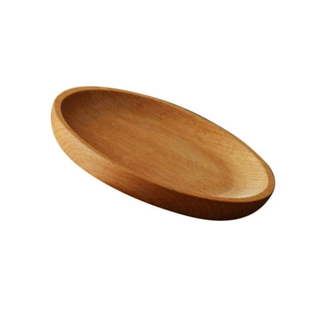 Wooden Round Plate Food Fruit Dish Snack Serving Tray Salad Bowl Platter