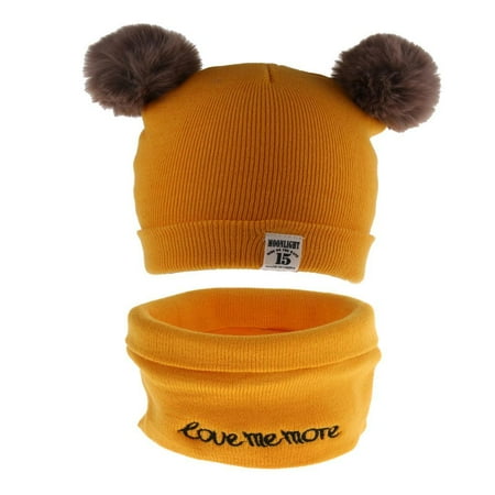 Baby Boys Girls Knitted Pom Hats Newborn 0-12 Months Bobble Cap Wool Yellow