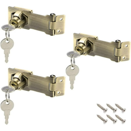 

3-inch Keyed Hasp Locks Zinc Alloy Twist Knob Keyed Locking Hasp W Screws for Door Cabinet Keyed Alike Bronze Tone 3Pcs