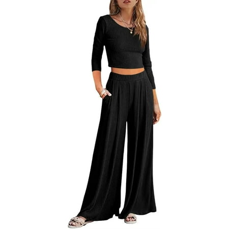 Plnotme Womans Lounge Set Womens Outfits Sets Ribbed Crop Top Long Sleeve Crew Neck Casual Pants Solid Color Loose Sweatsuit Knit 2 Piece Pajamas
Plnotme Womans Lounge Set Womens Outfits Sets Ribbed Crop Top Long Sleeve Crew Neck Casual Pants Solid Color Loose Sweatsuit Knit 2 Piece Pajamas