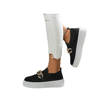 Difumos Women Casual Shoe Metal Chain Walking Shoes Platform Fashion Loafers Daily Breathable Loafer Comfortable Slip On Flats Black 7
Difumos Women Casual Shoe Metal Chain Walking Shoes Platform Fashion Loafers Daily Breathable Loafer Comfortable Slip On Flats Black 7