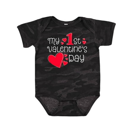 Inktastic My First Valentines Day red hearts Gift Baby Boy or Baby Girl Bodysuit