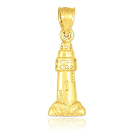 Polished 14k Yellow Gold Lighthouse Charm Pendant