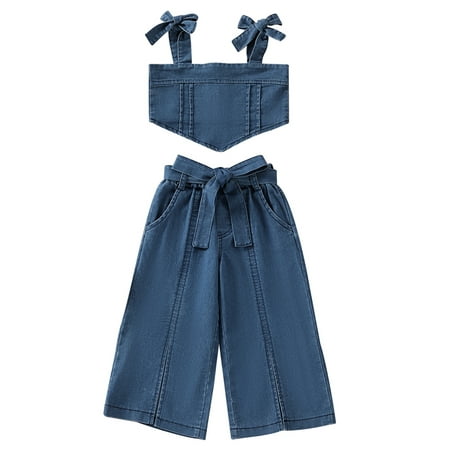 Suanret Toddler Kid Girl 2PCS Streetwear Suit Solid Color Sleeveless Backless Denim Sling Top Wide-Leg Slit Pants Blue 2-3 Years
Suanret Toddler Kid Girl 2PCS Streetwear Suit Solid Color Sleeveless Backless Denim Sling Top Wide-Leg Slit Pants Blue 2-3 Years