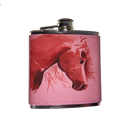 KuzmarK Pink Leather Flask - Red Arabian Abstract Horse Art by Denise Every