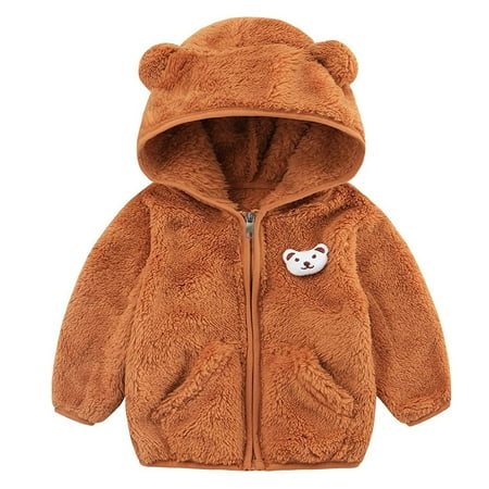 Zlekejiko Baby Girls Boys Jacket Bear Ears Hooded Outerwear Zipper Warm Fleece Winter Coat