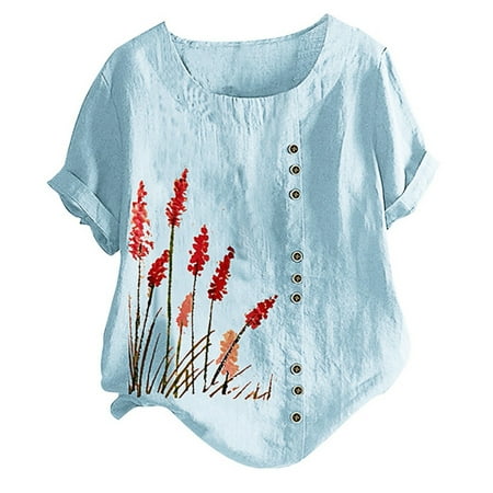 Simplmasygenix Women Tops Summer Clearance Women s Summer Casual Round Neck Short Sleeve Flower Printing Loose Shirt Tops
Simplmasygenix Women Tops Summer Clearance Women s Summer Casual Round Neck Short Sleeve Flower Printing Loose Shirt Tops