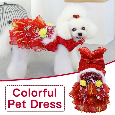 Flower like brocade pet wedding dress skirt cotton dress festive Tang skirt